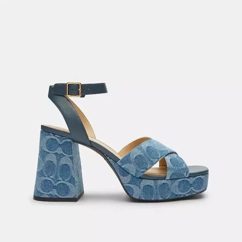 NEW COACH Women Block Heel Sandal In Signature Denim Indigo CDF88 us 6